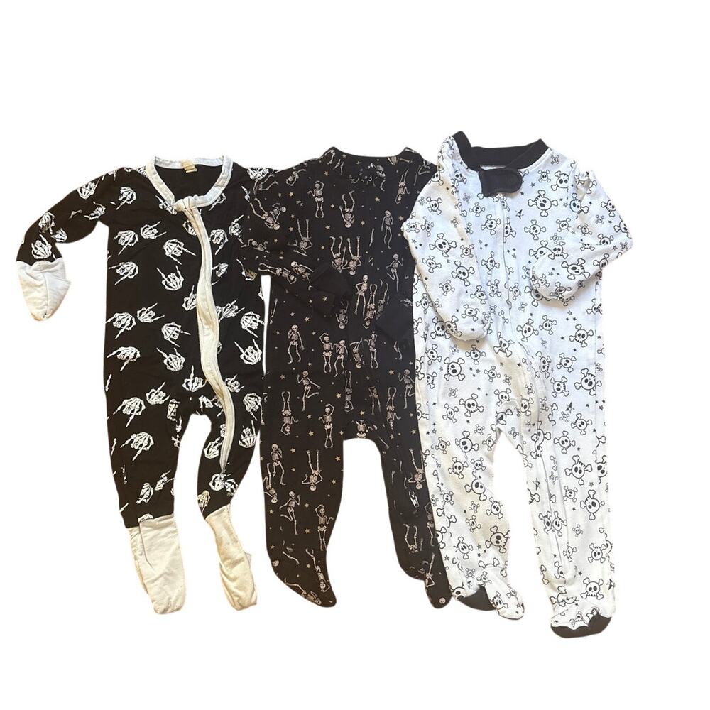 Halloween skeleton black white baby long sleeve zip pant bodysuit set SIZE 0-6M‎